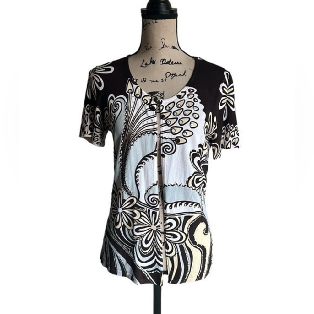 Alberto Makali Floral Beaded Paisley Top Cardigan Size Large